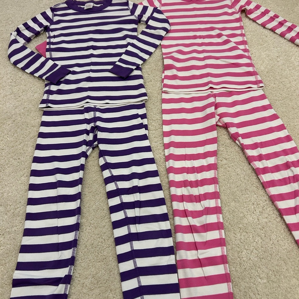 Hanna Andersson Kids Bundle of 2 Pajama Sets in Purple/White, Pink/White Size 8 - Picture 2 of 4